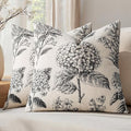 Set of 2 Decorative Floral Neutral Pillow Covers 22x22 Inch Black Hydrangea Print Spring Boho Vintage Throw Cushion Covers for Sofa Couch Porch Bedroom Living Room Summer Home Decor