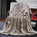 Guohaoi Heated Blanket Electric Throw, Soft Faux Rabbit Fur Electric Blanket with 10 Heating Levels 5 Sitting Timer Auto Off, Dual-Controller Heating Blankets, Machine Washable(90"×100" Light Grey)
