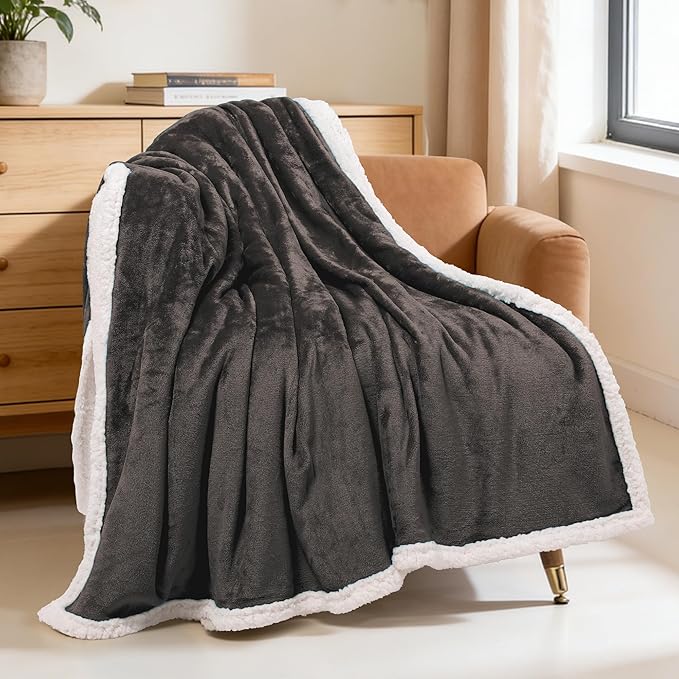 BEAUTEX Sherpa Fleece Throw Blankets, Soft Fluffy Flannel Plush Blanket and Throw, Fuzzy Cozy Coffee Cuddle Blankets for Couch Bed Sofa Adults (50" x 60", Coffee)