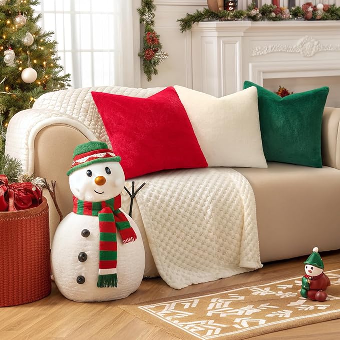 Pallene Faux Fur Plush Christmas Throw Pillow Covers 18x18 Set of 2, Soft Fluffy Couch Pillow Covers for Living Room, Christmas Green