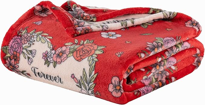 Berkshire Velvetloft® Plush Throw Blanket – Ultra Soft & Cozy Gift for Mom, Women & Loved Ones, Perfect for Mother’s Day, Valentine’s, Birthday, and Everyday Use, Boquet Hearts Red, 50''× 60''