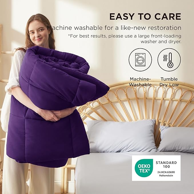 Bedsure Comforter Duvet Insert - Quilted Comforters Cal King Size, All Season Duvet, GentleSoft Down Alternative Bedding Blanket, with 8 Tabs, Gifts for Women/Men, Purple, California King 96X102 Inch