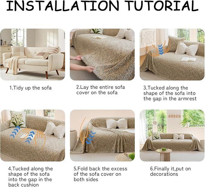 HANDONTIME Thick Chenille Couch Cover for Pets Washable Sofa Covers Blanket Boho Sectional Sofa Cover for 3 Cushion Couch Colorful Polka Dots Furniture Protector Pet Friendly, Khaki, 71" X 118"