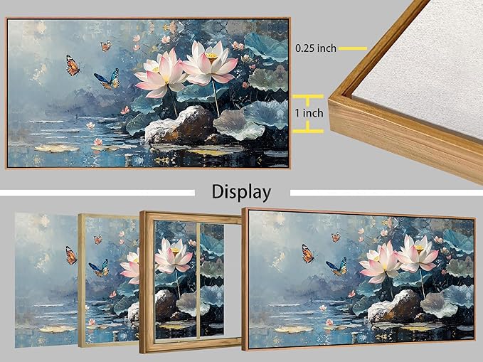 Ardemy Lotus Floral Canvas Wall Art Lrage Framed Pictures Wall Decor Living Room Flower Paintings Artwork for Walls Bedroom Kitchen Dining Room Home Office, 48"x24"