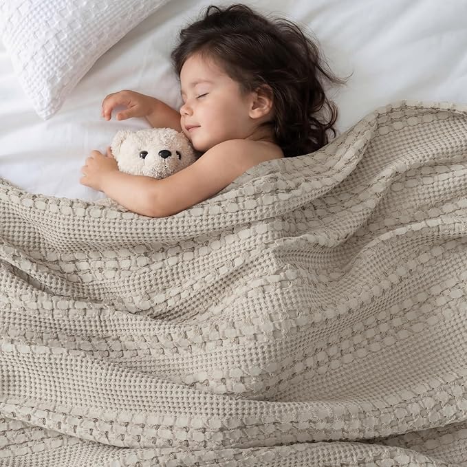 PHF 100% Cotton Waffle Weave Blanket King Size for Bed, Soft Lightweight & Breathable for Spring and Summer, All-Season Comfort, Luxury Aesthetic Blanket for Home Decor, 108"x90", Pearl Gray