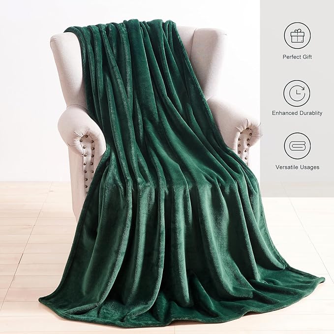 TASTHROW DarkGreen Throw Blanket 60x80 Inches, Soft Plush Cozy Fleece Flannel Throw Blanket, Lightweight Warm Throws for Bed, Couch, Bedroom and Living Room, All Seasons