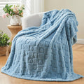 NEWCOSPLAY Super Soft Twin Blanket Blue Premium Silky Flannel Fleece 3D Heart Checkered Lightweight Bed Blanket All Season Use (Blue Heart, Twin(60"x80"))