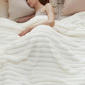 Bedsure King Size Blanket for Bed - 350GSM Super GentleSoft Fuzzy Fluffy Cozy Blankets for Women, Cute Large Plush Fleece Throws for Girls, White，108x90 Inches, Wider Striped Design