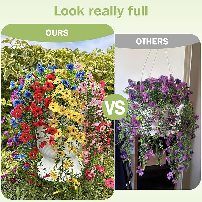 Artificial Flowers for Outdoors Spring Decor, 6 Bundles UV Resistant Realistic Fuax Silk Hanging Flowers, Fake Plants for Planter Indoor Outside Garden Porch Patio Balcony Yard Farmhouse