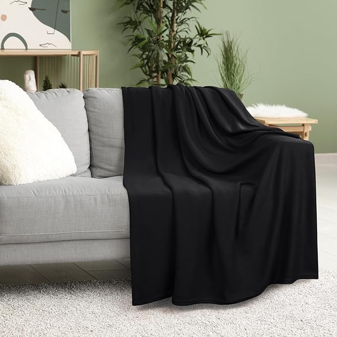 Utopia Bedding Knit Blanket Full Size (90x84 Inches, Black) Soft Lightweight Jersey Breathable Sweatshirt Blanket for Bed,Couch & Sofa
