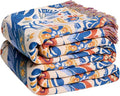 Boho Throw Blanket - 100% Cotton Ultra Soft Muslin Spring Blanket, 50"x60" Lightweight Floral Bird Framhouse Bedding Blanket for Bed, All Season Blue Bohemian Bedroom Home Decor Quilt