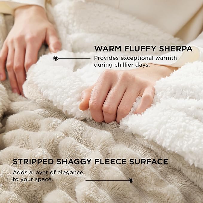 Bedsure Sherpa Throw Blanket for Couch - Super Soft, Cozy Fleece Thick Warm Blanket for Winter, GentleSoft Plush & Fluffy Spring Throw Gift for Women, Room Decor, Beige, 50x60 Inches