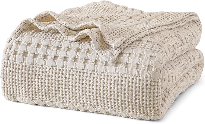 PHF 100% Cotton Waffle Weave Blanket King Size for Bed, Soft Lightweight & Breathable for Spring and Summer, All-Season Comfort, Luxury Aesthetic Blanket for Home Decor, 108"x90", Light Taupe/Oatmeal