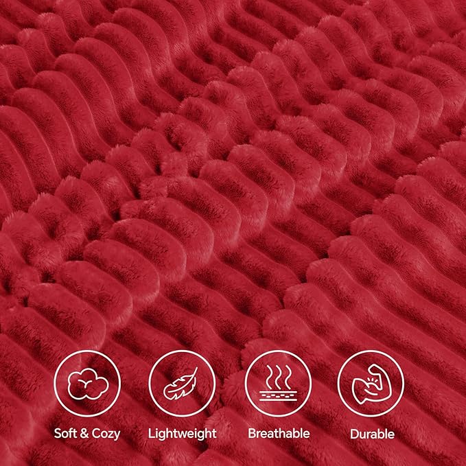 INFIIXSO Sherpa Throw Blanket for Couch - Super Soft & Warm Striped Fleece Blanket, Cozy Plush Fluffy Blanket All Season Use (Red, 50x60 Inches)