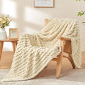 BEDELITE Beige Throw Blanket for Couch and Bed- Super Soft and Warm 3D Checkered Fluffy Fuzzy Fleece Blanket, Luxurious Plush Cozy Blanket for Room Decor Spring, 50x60 inches