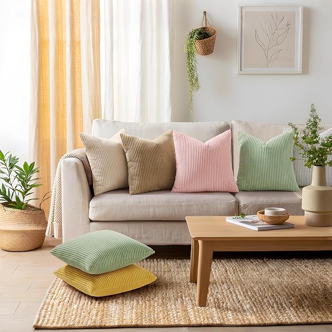 Mecatny Corduroy Decorative Throw Pillow Covers 26x26 Set of 2 for Sofa Living Room, Soft Neutral Boho Couch Pillow Covers for Home Decor, Pink