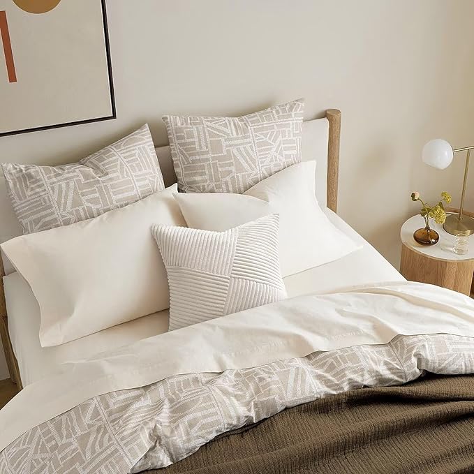 Topfinel 24x24 inches Pillow Covers Set of 2 Cream White Corduroy Decorative Throw Pillow Covers for Sofa Couch Bed, Windmill Textured Striped Patchwork Couch Spring Pillow Case 60x60 cm