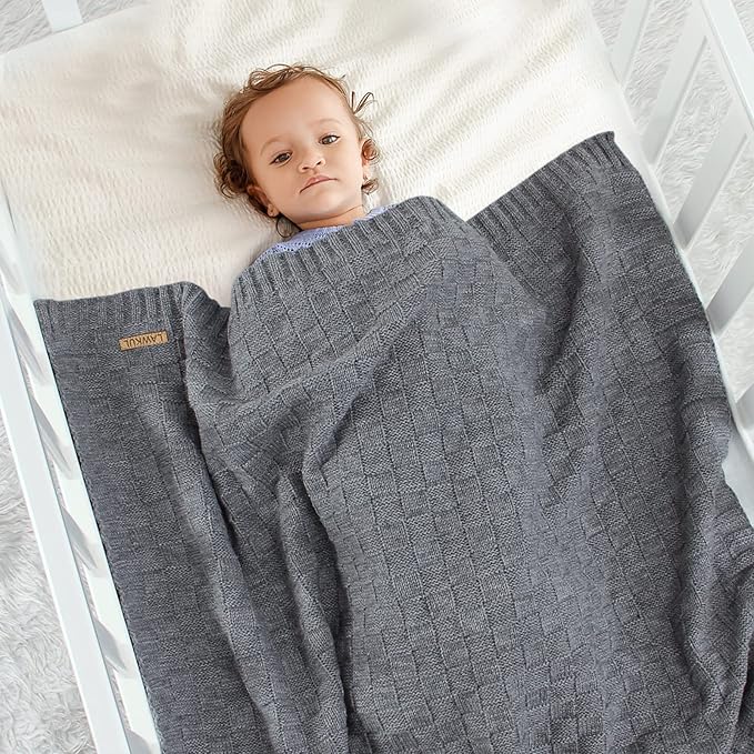 LAWKUL Baby Blankets for Boys Cable Knitted Baby Blanket Girl Airy Soft Newborn Receiving Swaddle Stroller Crib Grey 40"x30"