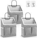 3pcs Wall Hanging Organizer Bag, Linen Fabric Door Hanging Storage Basket with Pockets, Waterproof Bin for Kitchen, Bedroom, Office, RV Camper (Gray)