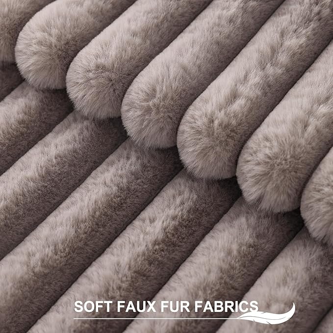 Pallene Faux Fur Plush Lumbar Throw Pillow Covers 12x20 Set of 2, Luxury Soft Fluffy Striped Decorative Pillow Covers for Sofa, Couch, Living Room, Light Coffee