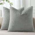 Pallene Faux Fur Plush Throw Pillow Covers 22x22 Set of 2, Soft Fluffy Couch Pillow Covers for Living Room, Grey
