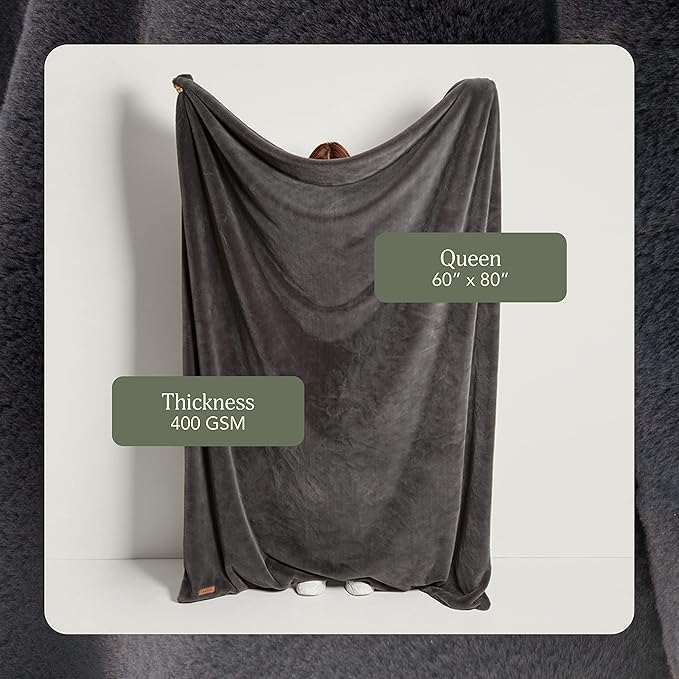 UnHide Lil’ Marsh Faux Fur Blanket - Lightweight, Soft Throw Blanket - Machine Washable - Ideal for Bed, Couch, or Reading Chair- Medium (60" x 80") Charcoal Charlie