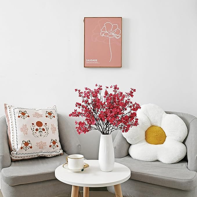 Mandy's Hot Pink Artificial Baby’s Breath Flowers 6 Bundles Silk Gypsophila, 18.5 Inch European Style Modern Home Decor Centerpiece, Neutral Wedding Flower Arrangements