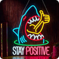 Stay Positive Neon Sign for Wall Decor Thumb up Shark Funny LED Signs Bar Man Cave Party Coffee Home Bedroom Birthday Gifts