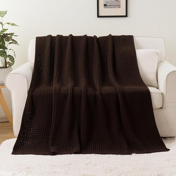 Bunnikins & Clover Dark Brown Throw Blanket for Couch, Soft Chenille Knit Throw Blanket for Home Decor, Decorative Chocolate Brown Blanket for Bed, Living Room, 60"x80"