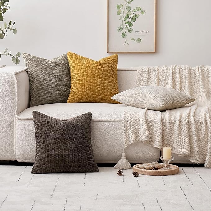 MIULEE Pack of 2 Gold Throw Pillow Covers 16x16 Inch Mustard Yellow Summer Modern Boho Accent Decorative Pillow Covers Soft Chenille Farmhouse Cushion Covers for Home Decor Couch Bed Sofa Living Room