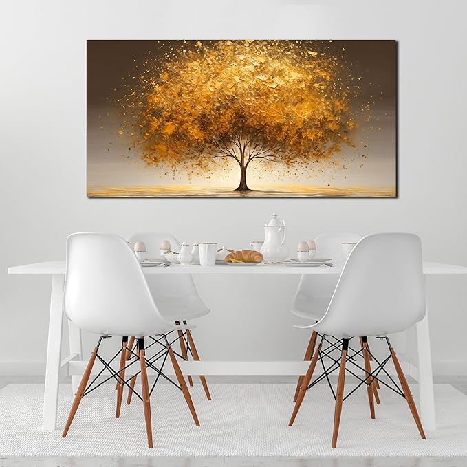 Tree Wall Art for Office Large Wall Art for Living Room Gold Canvas Art Wall Decor for Bedroom Size 29 x 59 Inch