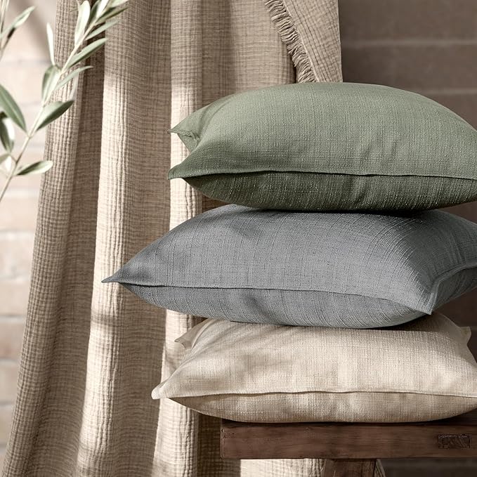 MIULEE Pack of 2 Thick Textured Couch Throw Pillow Covers, Grey Decorative Pillow Covers 20x20, Neutral Linen Cushion Cases for Sofa Bed Living Room Modern Farmhouse Home Decor, No Filling