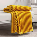 DISSA Fleece Blanket Twin Size – 60x80, Yellow - Soft, Plush, Fluffy, Fuzzy, Warm, Cozy – Perfect Throw for Couch, Bed, Sofa - with Pompom Fringe - Flannel Blanket