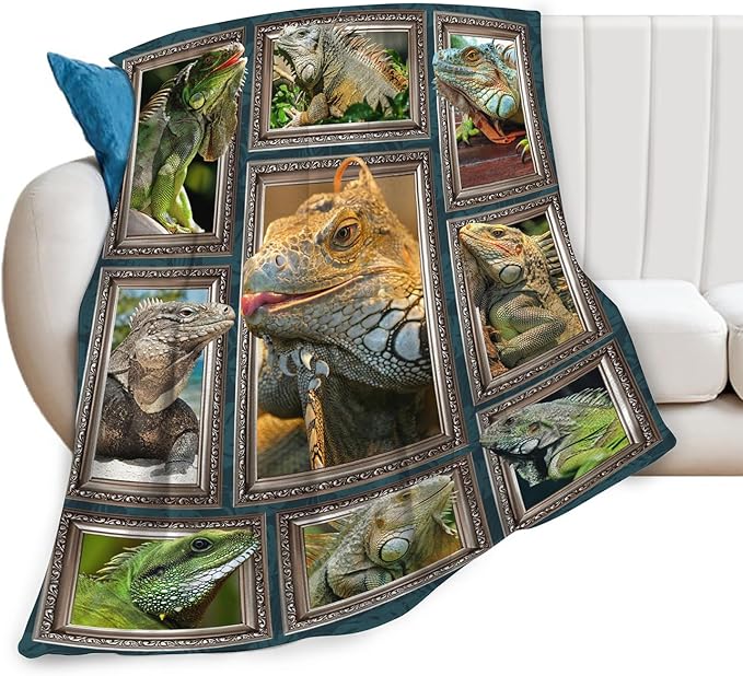 Lizard Blanket for Girls Women Boys Men Adults Kids Soft Cozy Fleece Iguana Reptile Lovers Throw Blankets Gifts Warm Flannel Plush Stuff Lightweight Decorative for Couch Bed Sofa 60"X50"
