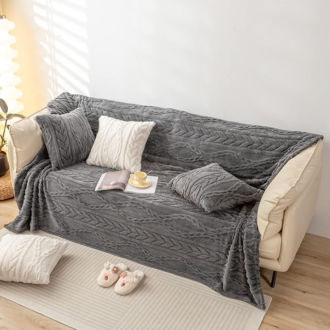 YUSOKI Sherpa Large Throw Blanket Single Layer,Light Weight(1.7lb),370GMS-3D Stylish Design for Gift Home Decor (Grey,50"x65")