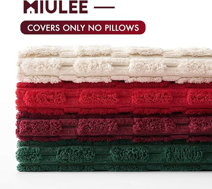 MIULEE Pack of 4 Christmas Boho Farmhouse Red and Green Corduroy Decorative Throw Pillow Covers 20x20 Inch Retro Soft Striped Pillow Covers Home Decor for Sofa Living Room Couch Bed