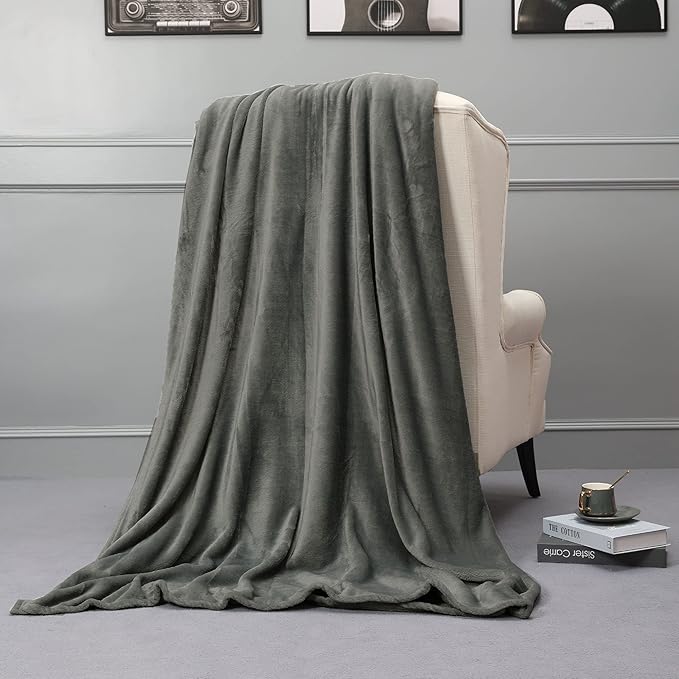 NANPIPER Fleece Blankets, Super Soft Flannel Queen Size Blanket for Bed, Luxury Cozy Microfiber Plush Fuzzy Blanket,Grey