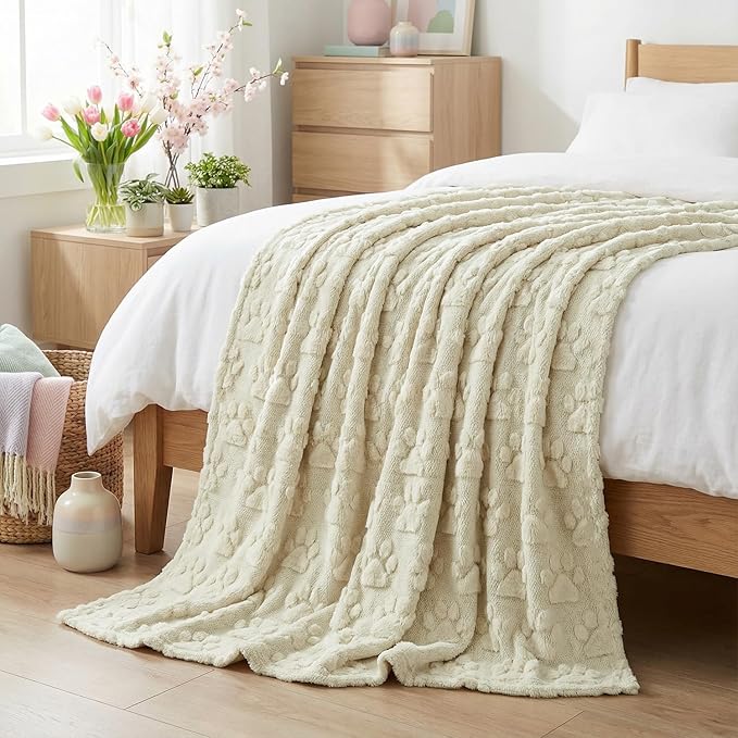 Horaldaily Dog Paws Blanket Throw, Beige Farmhouse Dog Paws Soft Fuzzy Plush Faux Fur Cozy Blankets for Couch Sofa Bed Lounging, Ideal Gifts for Kids Adults Wife Self, 50x60