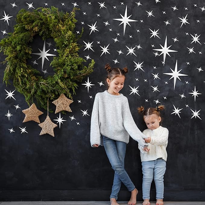 Zonon 82 Pieces Mirror Wall Stickers Star Wall Decals Decor Removable 3D Acrylic Mirror Star Setting Sticker for Ceiling Home Bedroom Living Room Girls Room Decor(Silver)