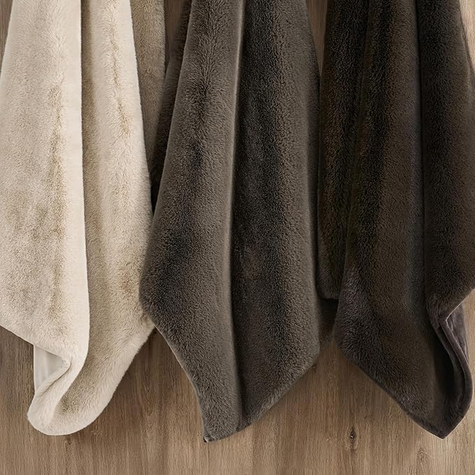 EVERGRACEHOME Luxury Soft Faux Chinchilla Fur Throw Blanket for Couch, Warm Thick Heavy Winter Throw Blanket 1220GSM for Bed, Fluffy Cozy Mink Blanket with Reversible Velvet, Espresso Mink, 50"x60"