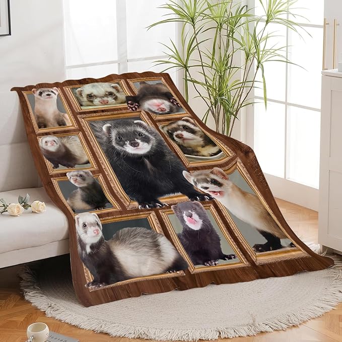 Cute Ferret Blanket for Girls Women Boys Men Adults Kids Soft Cozy Fleece Ferret Throw Blankets Gifts Warm Flannel Plush Stuff Lightweight Decorative Blanket for Couch Bed Sofa 50"X40"