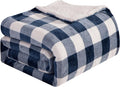 Elegant Comfort Ultra Soft Reversible Buffalo Plaid Flannel Sherpa Blanket - Cozy Silky Checkered Fleece Throw for Couch, Bed - Plush Fuzzy Warm Winter Blanket for Gift, Twin, Navy