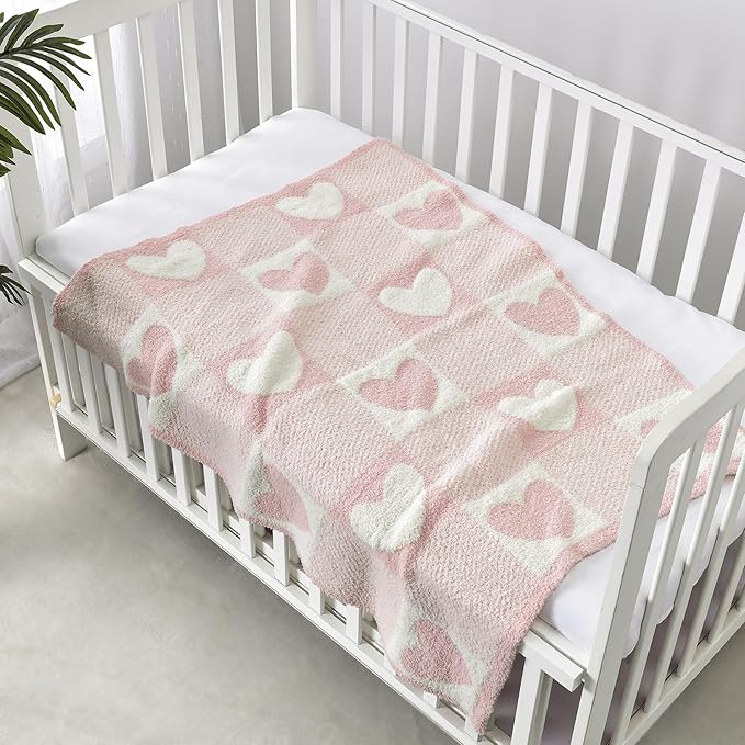 CREVENT 2Pcs 30''X40'' Cute Cozy Fluffy Warm Baby Blankets for Infants Toddlers' Bedding Crib Cot Stroller - Grey Cloud + Knit Pink Heart