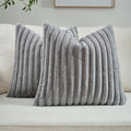 FUTEI Grey Decorative Throw Pillow Covers Set of 2, 20x20 Inch Soft Fluffy Faux Fur Plush Striped Cushion Cases, Modern Home Decor for Couch Bed Living Room
