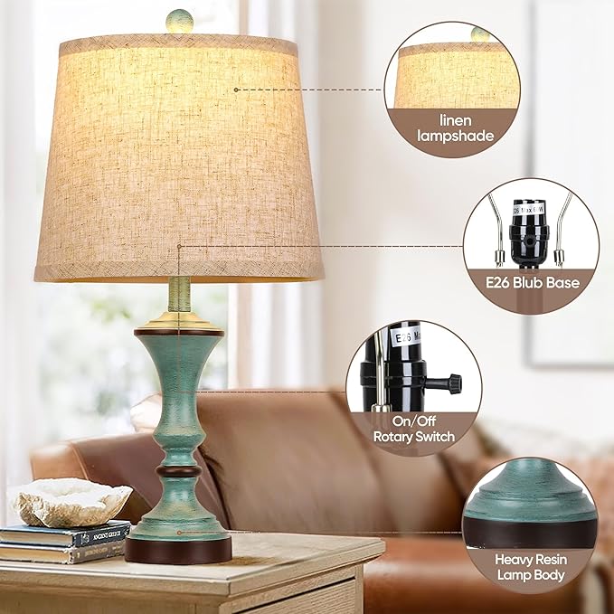 ROTTOGOON Retro Table Lamps Set of 2 Nightstand Lamp for Bedroom Vintage Rustic Table Lamps for Living Room Traditional Nightstand Bedside Lamps Bulb NOT Included