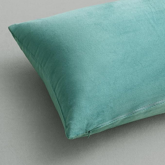MIULEE Velvet Throw Pillow Covers 12x20 Inch, Pack of 2 - Aqua Green, Soft Solid Lumbar Decorative Pillow Covers Modern Luxury Home Decor for Spring Couch Sofa Bedroom Livingroom