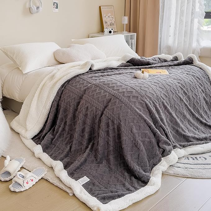 Sherpa Blanket for Bed Full Size - Fleece Soft Cozy Fuzzy Blankets Thick Warm for Winter and All Seasons (Dark Grey, Full(80"x90"))