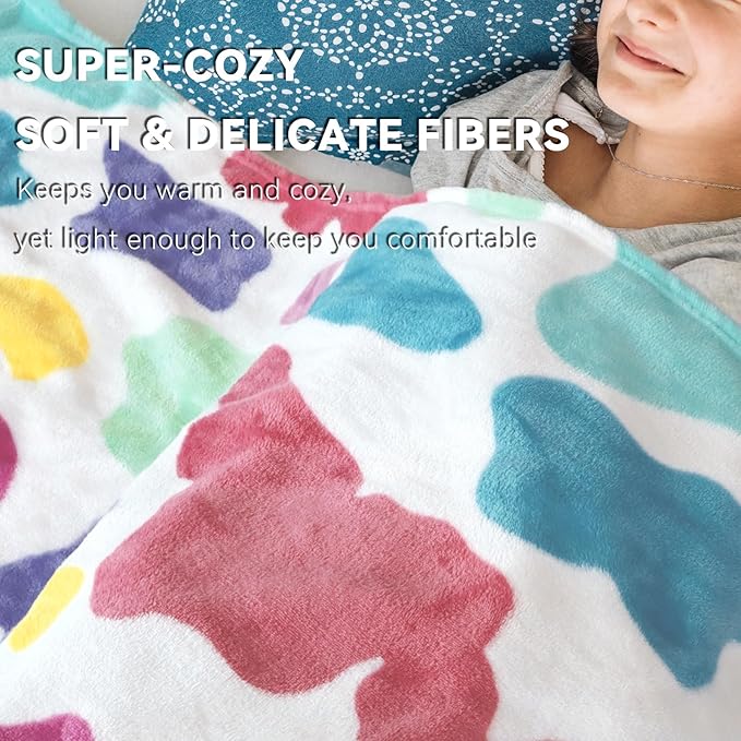 Rainbow Blanket for Girls & Boys, Easter Basket Stuffers, Soft Cozy Warm Colorful Fleece Throw Blanket for Bed Couch, Boho Home Room Decor, Rainbow Gifts for Kids Birthday 50"x60"