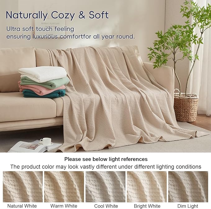 PHF Lightweight Waffle Weave Blanket King Size, Breathable & Ultra Soft, 104"x 90" Soft & Cozy Thin Blanket for All Season & Hot Sleepers, Bed, Home Decor - Light Tan