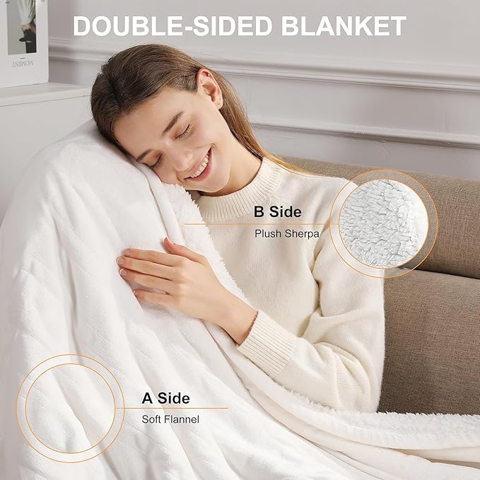 Queen Electric Blanket 84''X90'' Dual Control Heated Blanket - Soft Silky Plush Heating Blanket with 5 Heating Level & 10 Hour Auto Off, ETL Certified & Machine Washable for Grandma Gifts(Cream)